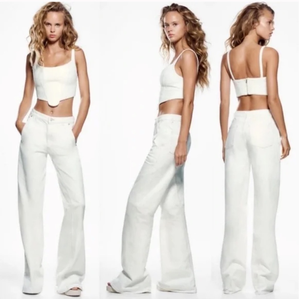 Zara Super Wide Leg Boogie Pant Jean in Oyster White